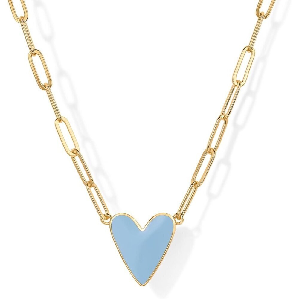 14K Gold Plated Heart Enamel Necklace Adjustable Paperclip Chain Gift for Women